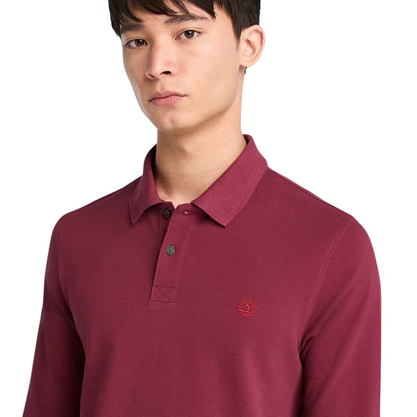 Polo Uomo Millers River a maniche lunghe Bordeaux modello frontale ravvicinato 