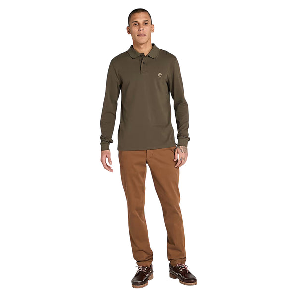 Polo Uomo Millers River a maniche lunghe Verde militare modello intero frontale