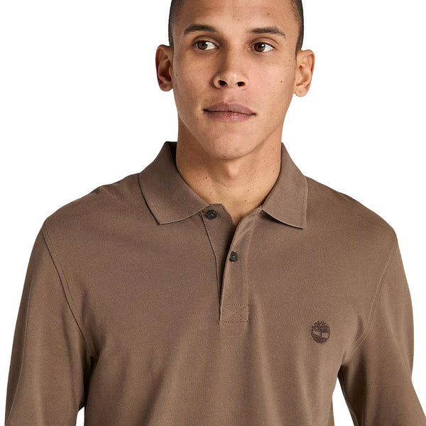 Polo Uomo Millers River a maniche lunghe Marrone modello frontale ravvicinato
