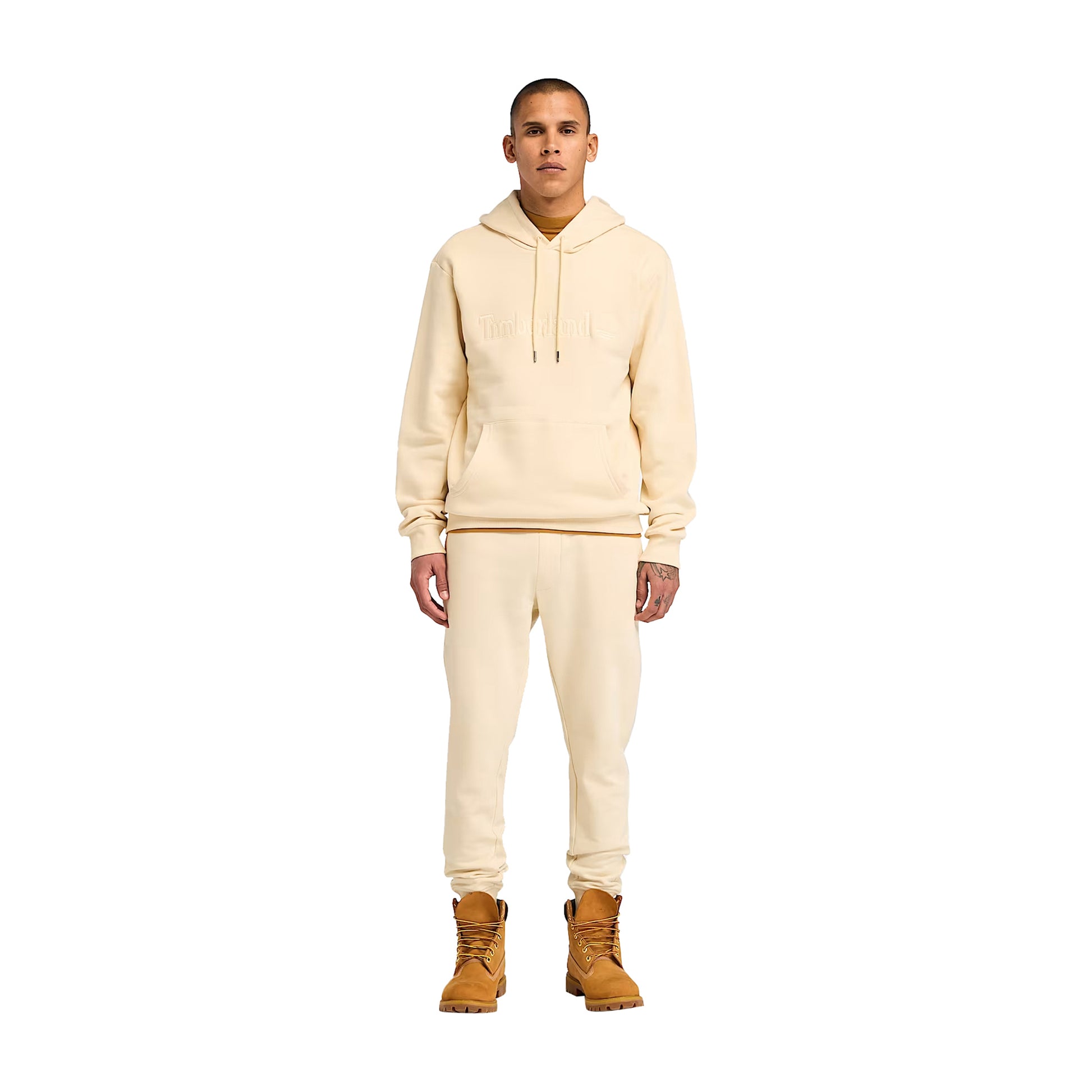 Felpa Uomo con cappuccio Hampthon beige modello frontale intero 