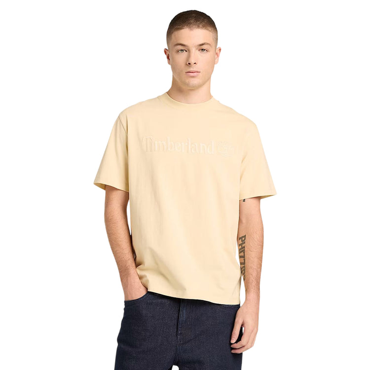 T-shirt di cotone con logo ricamato in beige