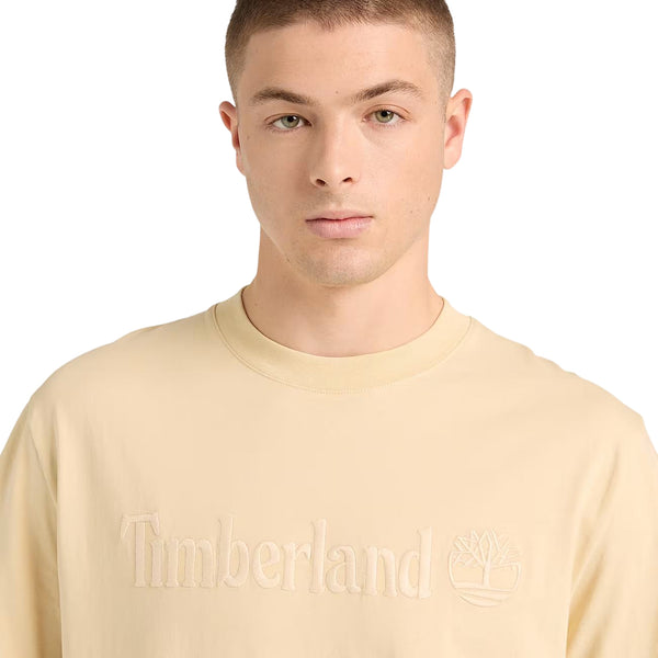 T-shirt di cotone con logo ricamato in beige