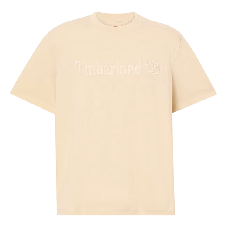 T-shirt di cotone con logo ricamato in beige