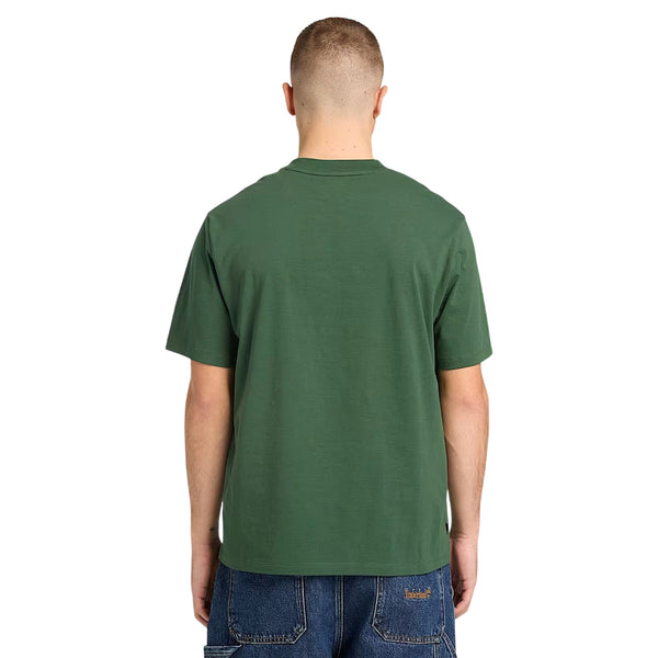 T-shirt in cotone con logo ricamato in verde scuro