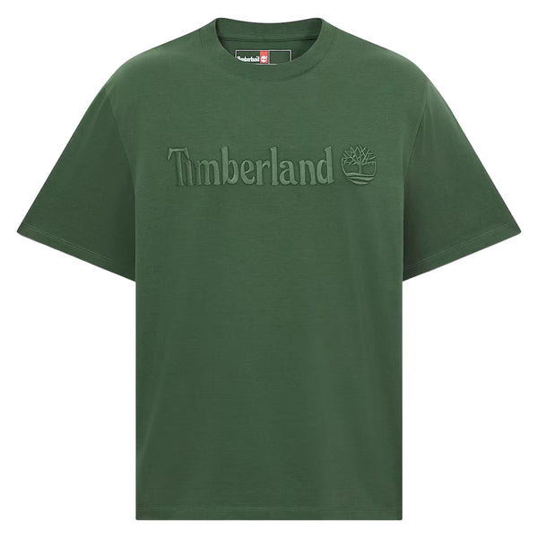 T-shirt in cotone con logo ricamato in verde scuro