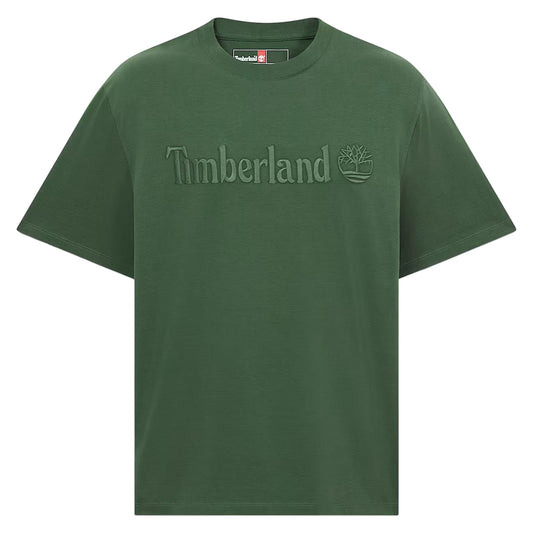 T-shirt in cotone con logo ricamato in verde scuro