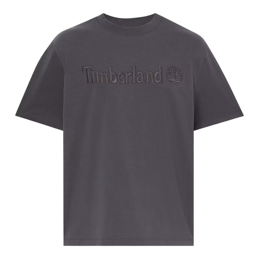 T-shirt in cotone con logo ricamato in grigio scuro