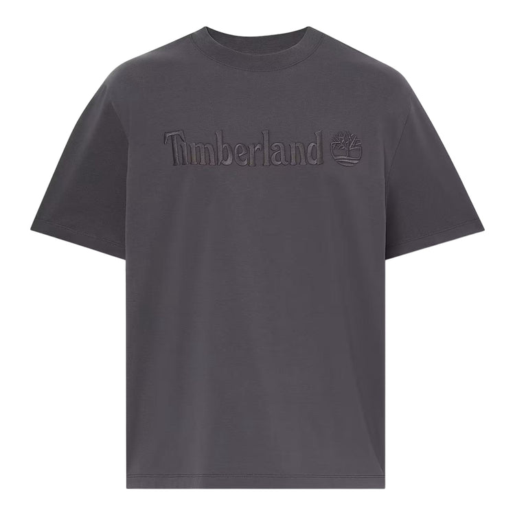 T-shirt in cotone con logo ricamato in grigio scuro