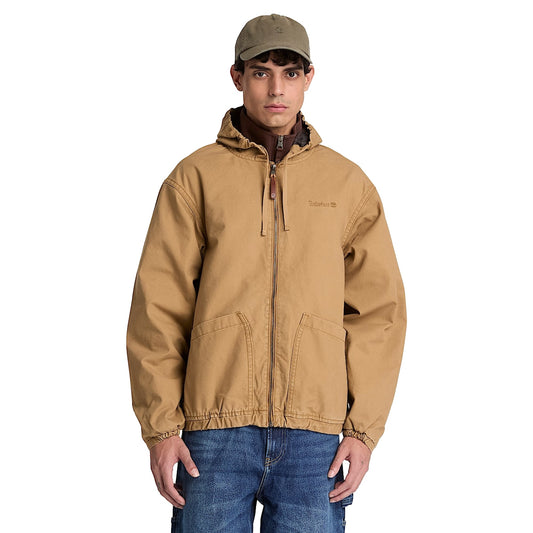Bomber Uomo in tela giallo scuro con cappuccio modello frontale