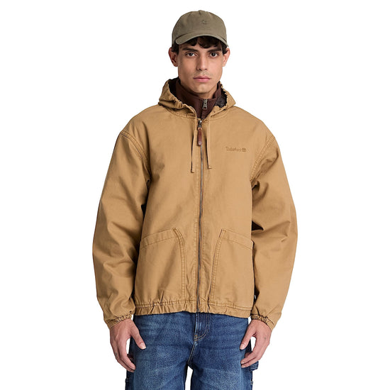 Bomber Uomo in tela giallo scuro con cappuccio modello frontale