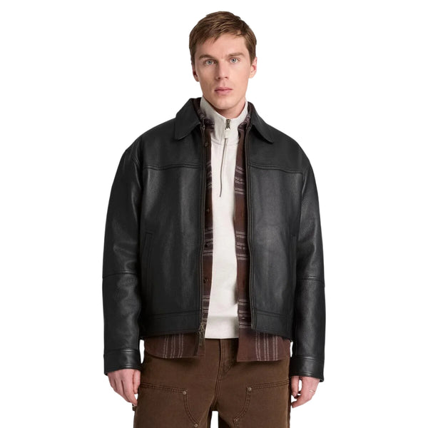Bomber Uomo Stratham in pelle nera modello frontale