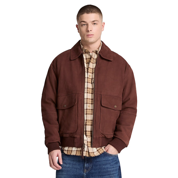 Bomber Uomo in pelle marrone modello frontale