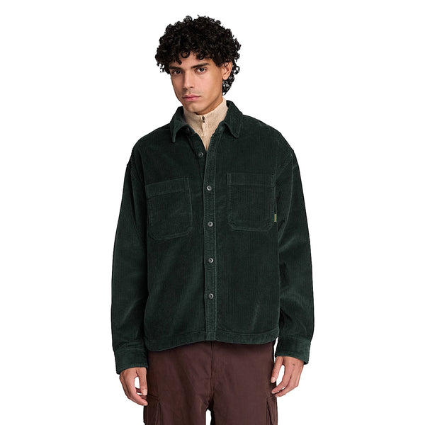Overshirt Uomo in velluto a coste Verde scuro, modello forntale