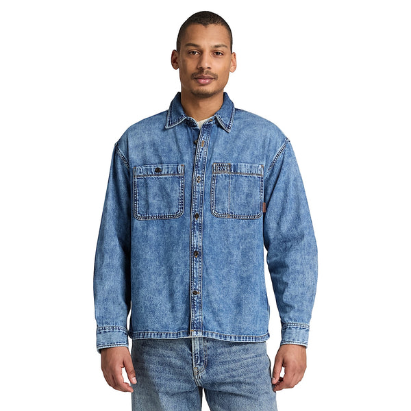 Camicia Uomo in denim con tasche modello frontale