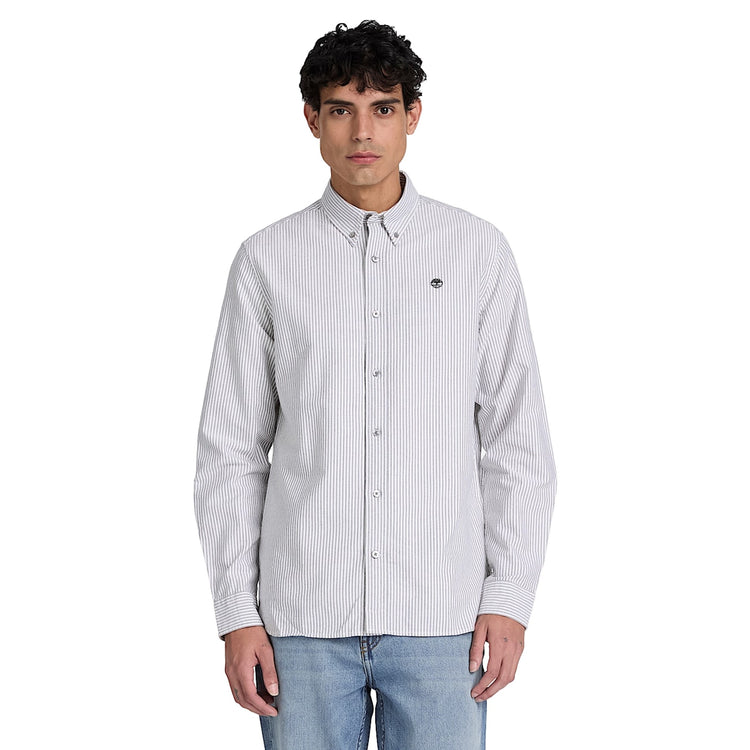 Camicia Uomo Oxford Lake Warner a righe bianco/nero modello frontale