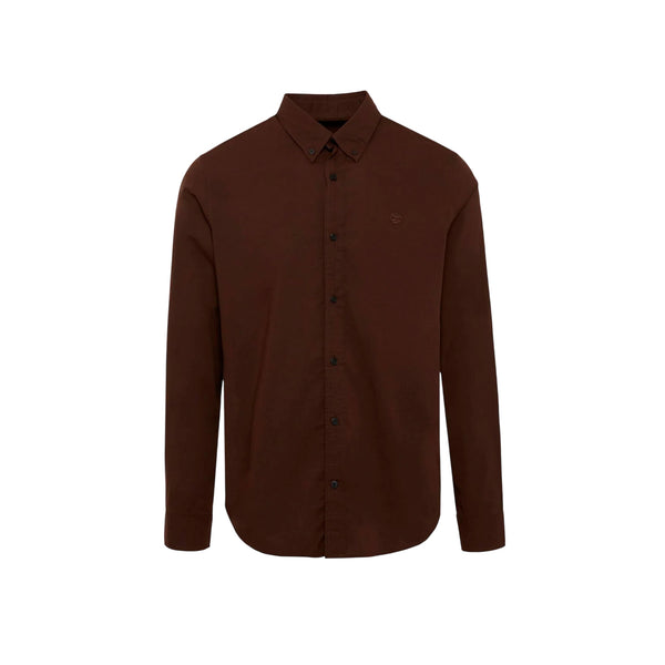 Camicia Uomo Marrone, in cotone, con ricamo logo