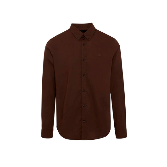 Camicia Uomo Marrone, in cotone, con ricamo logo
