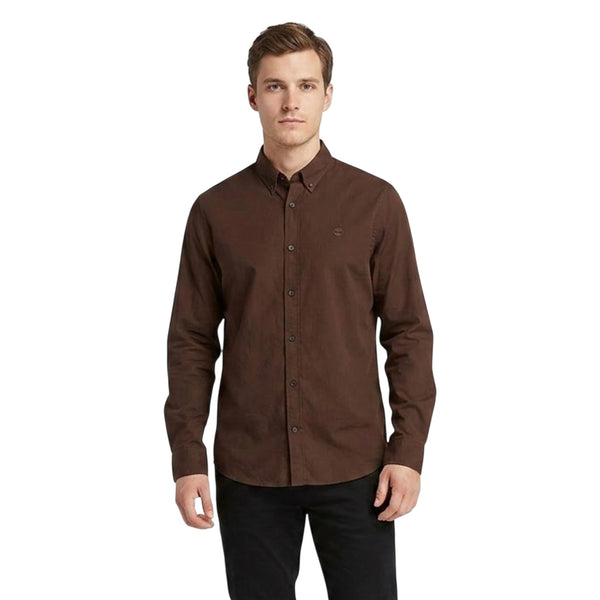 Camicia Uomo Marrone, in cotone, con ricamo logo
