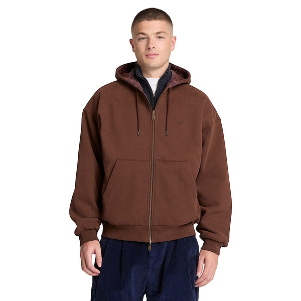 Felpa reversibile Uomo con cappuccio marrone modello frontale: facciata tinta unita