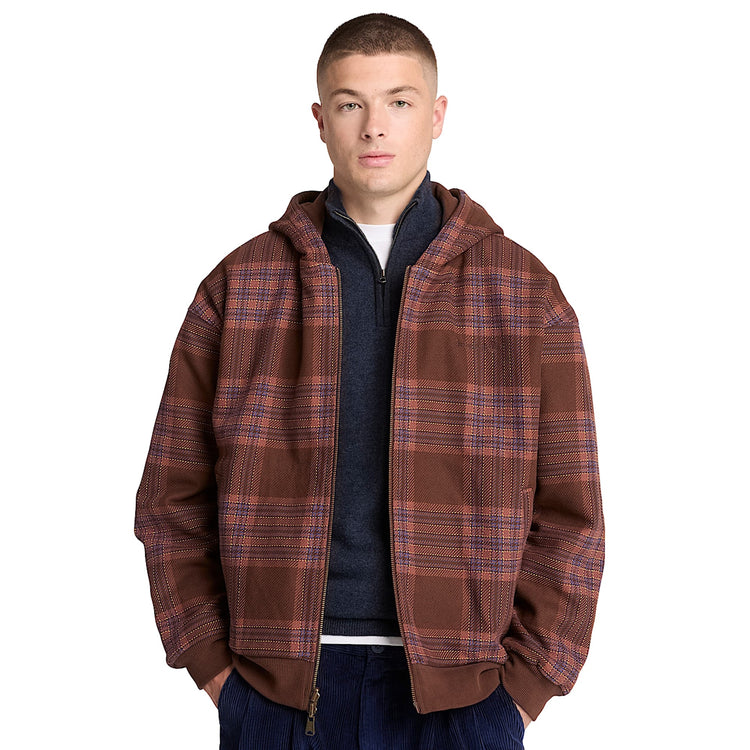 Felpa reversibile Uomo con cappuccio marrone: modello con facciata a quadri