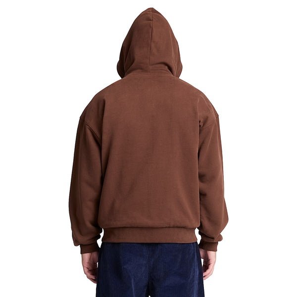 Felpa reversibile Uomo con cappuccio marrone modello retro; facciata tinta unita