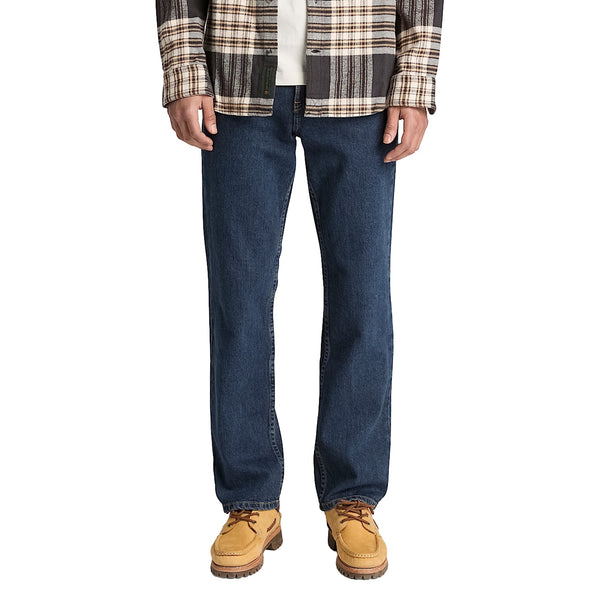 Pantalone Uomo in denim blu a gamba dritta modello frontale