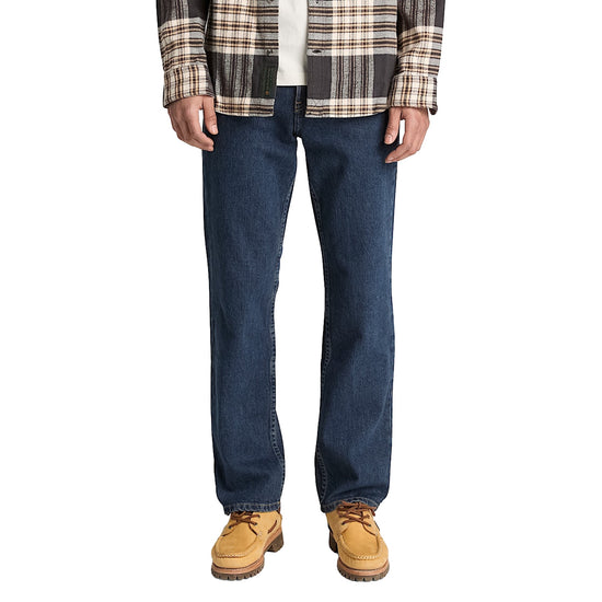 Pantalone Uomo in denim blu a gamba dritta modello frontale