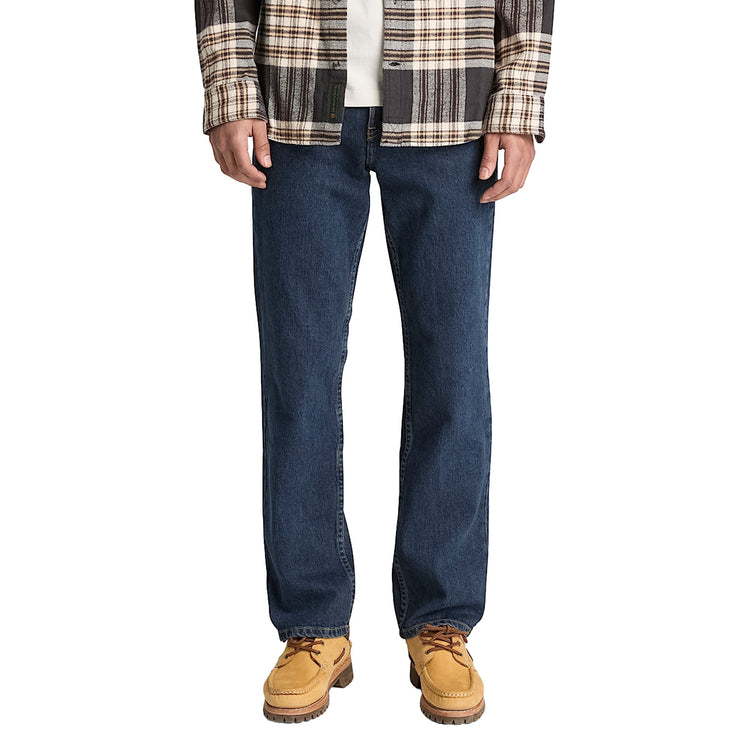 Pantalone Uomo in denim blu a gamba dritta modello frontale