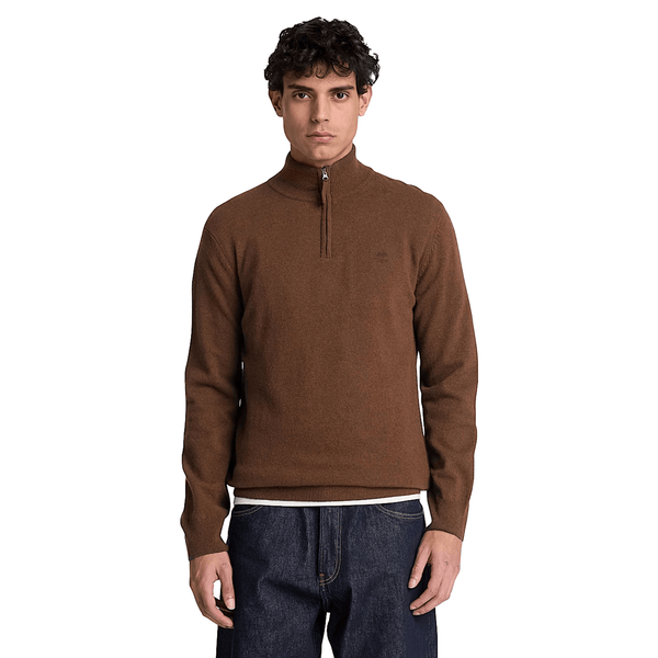 Maglione Uomo con zip 1/4 Cohas Brook Marrone modello frontale