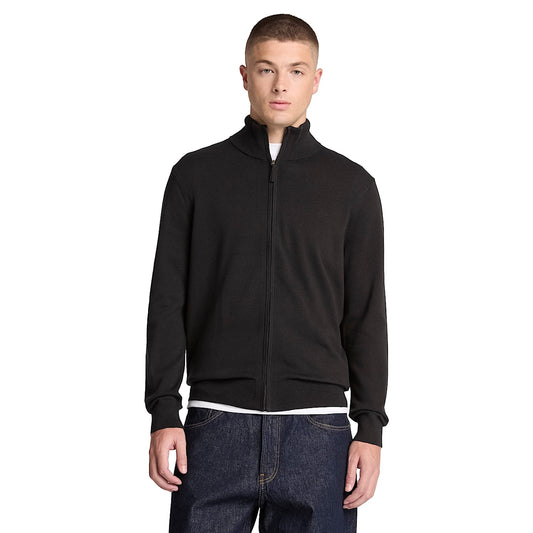 Maglione Uomo con zip intera Nero modello frontale