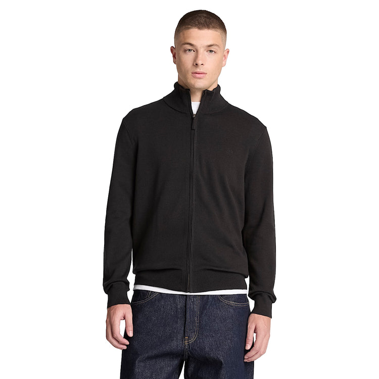 Maglione Uomo con zip intera Nero modello frontale