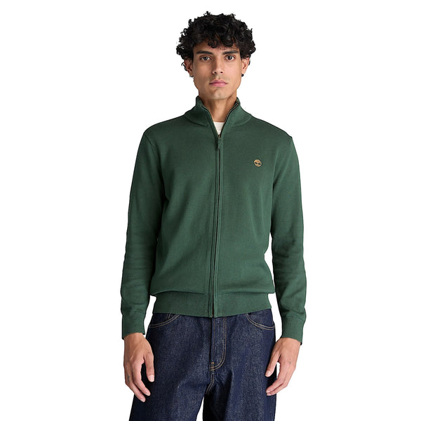 Maglione Uomo con zip intera Verde modello frontale