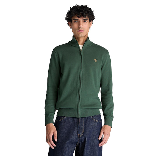 Maglione Uomo con zip intera Verde modello frontale