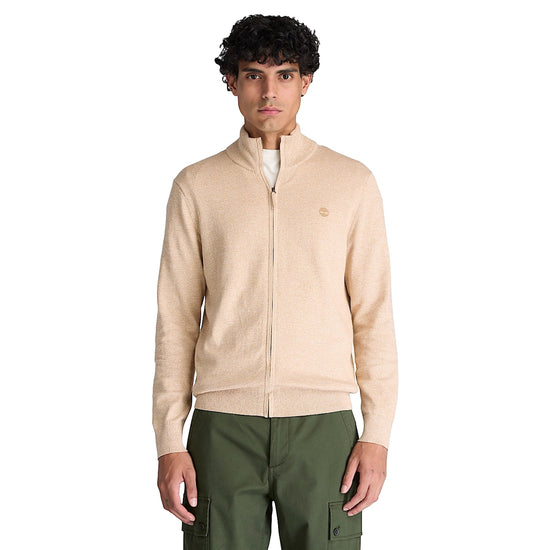 Maglione Uomo con zip intera Beige modello frontale