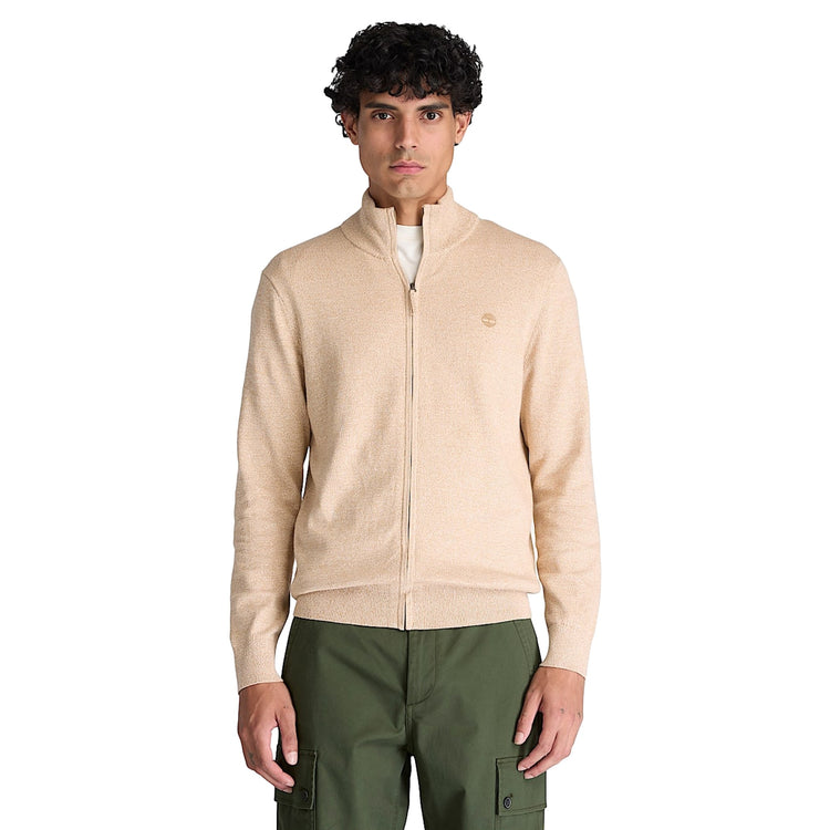 Maglione Uomo con zip intera Beige modello frontale