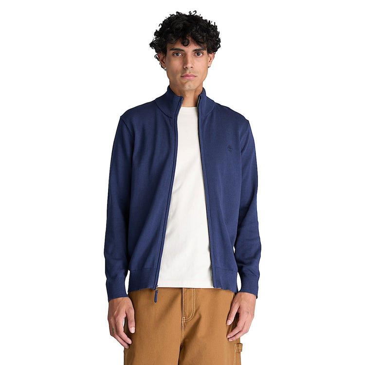 Maglione Uomo con zip intera Blu modello frontale