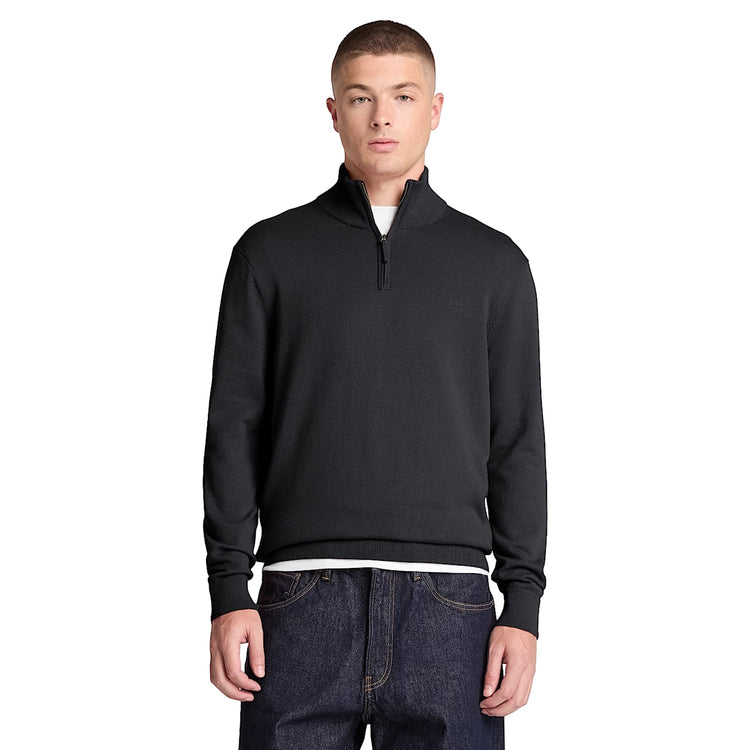 Maglione Uomo Williams River con zip 1/4 Nero modello frontale