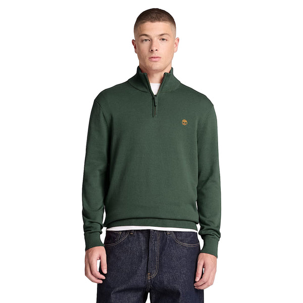 Maglione Uomo Williams River con zip 1/4 Verde modello frontale