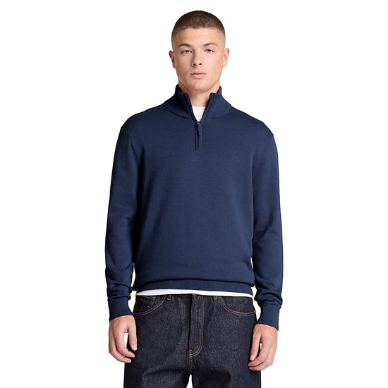 Maglione Uomo Williams River con zip 1/4 Blu modello frontale