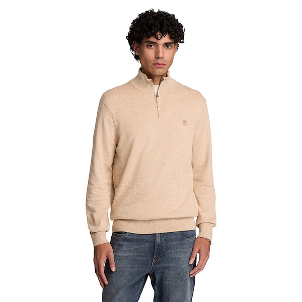 Maglione Uomo Williams River con zip 1/4 Beige chiaro modello frontale