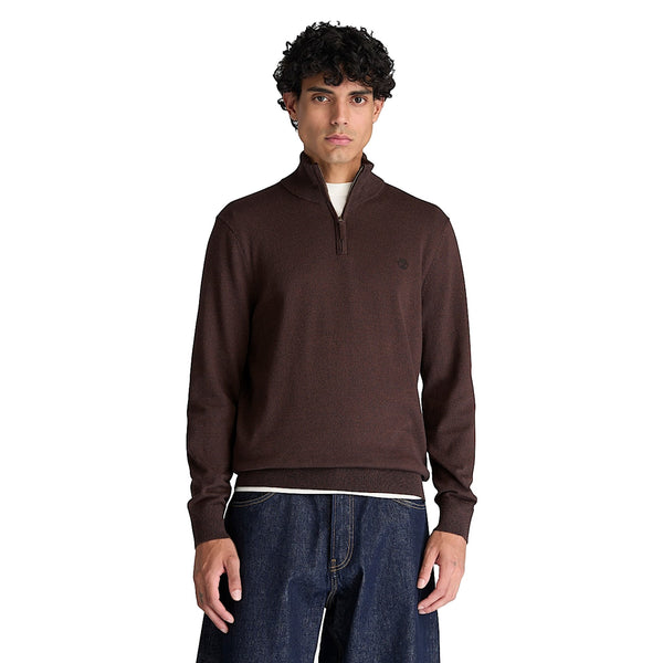 Maglione Uomo Williams River con zip 1/4 Marrone modello frontale
