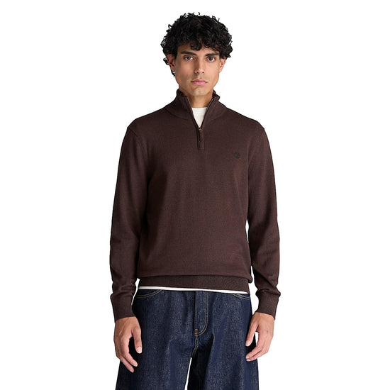 Maglione Uomo Williams River con zip 1/4 Marrone modello frontale