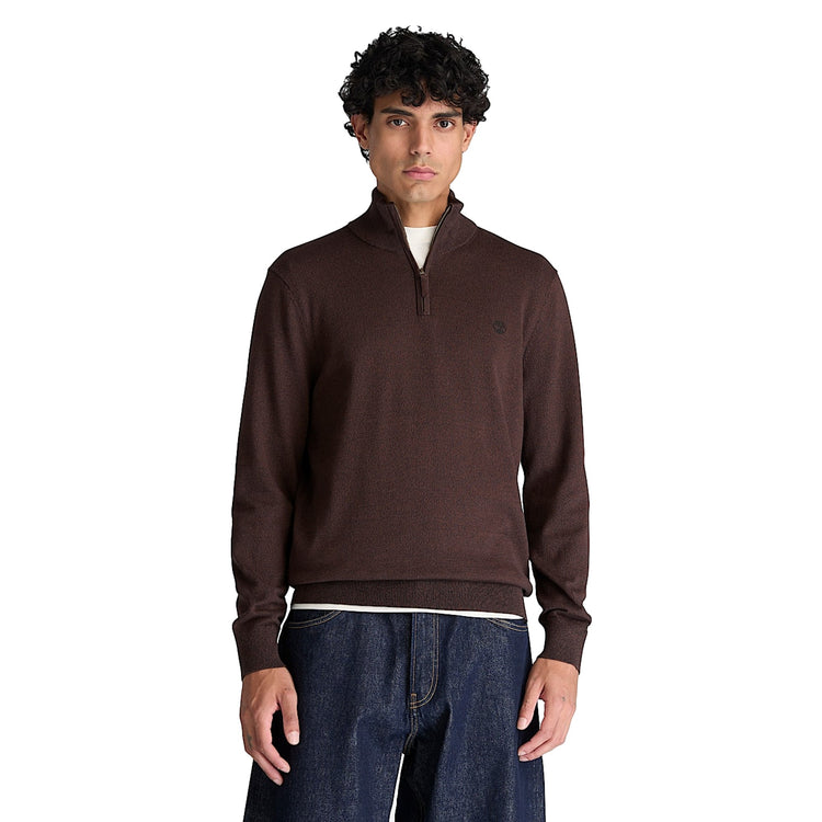 Maglione Uomo Williams River con zip 1/4 Marrone modello frontale