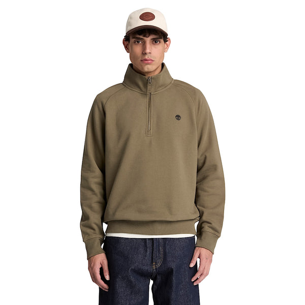 Felpa Uomo Exeter River con zip 1/4 verde modello frontale