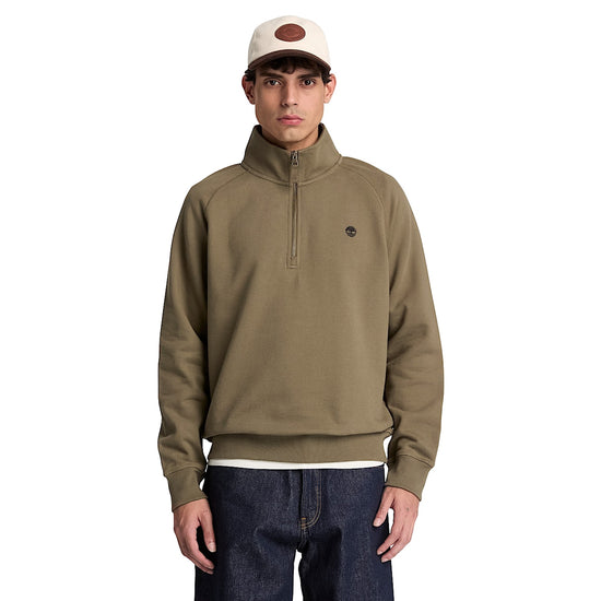 Felpa Uomo Exeter River con zip 1/4 verde modello frontale