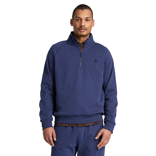 Felpa Uomo Exeter River con zip 1/4 blu modello frontale