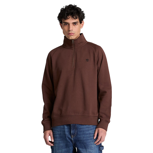 Felpa Uomo Exeter River con zip 1/4 marrone modello frontale