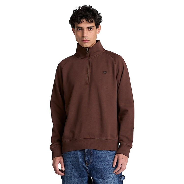 Felpa Uomo Exeter River con zip 1/4 marrone modello frontale