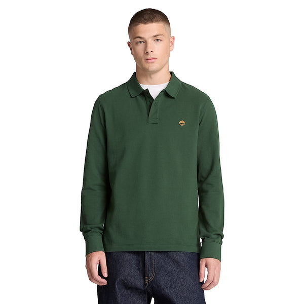 Polo Uomo manica lunga Millers River Verde modello frontale
