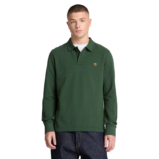 Polo Uomo manica lunga Millers River Verde modello frontale